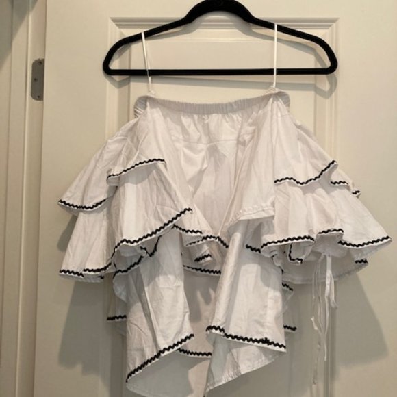 ENDLESS ROSE RUFFLE TRIM OFF SHOULDER TOP IN WHITE - Picture 3 of 6